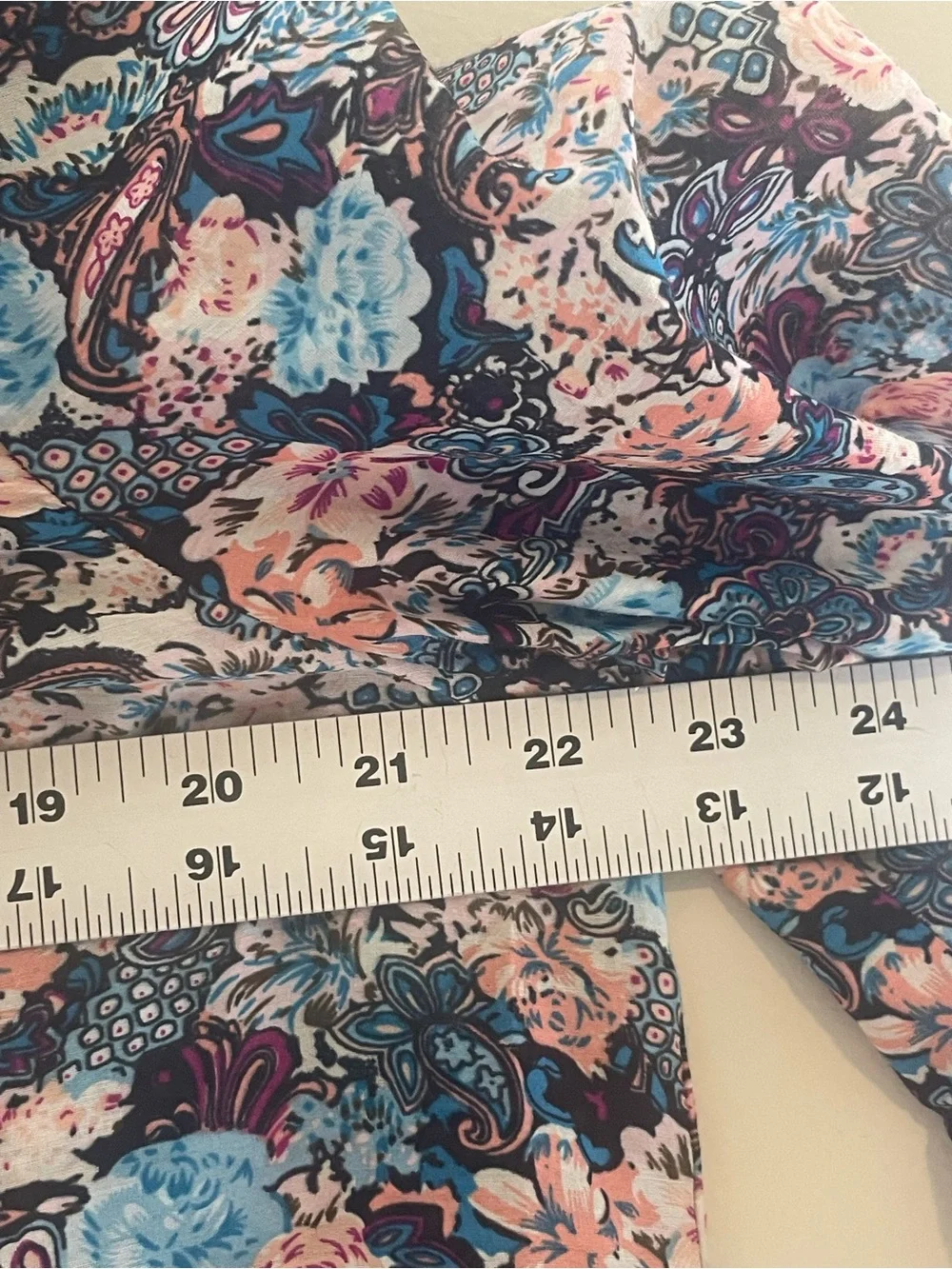J Crew Ruffle Top Sz M Long Sleeve Blue Pink Paisley Floral Cotton Silk Bohemian